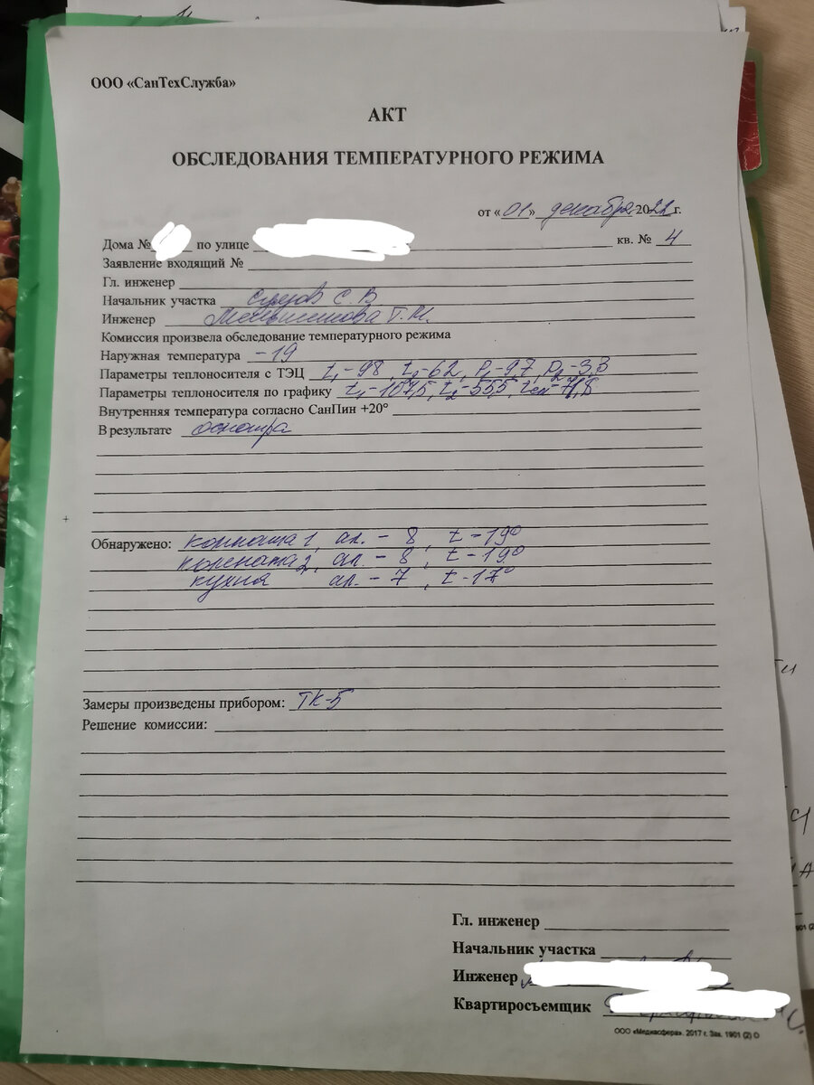 Это акт по итогам измерения температур в квартире 