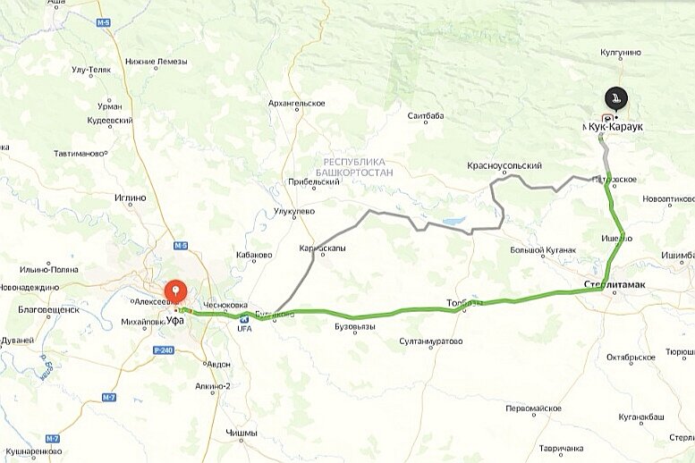 Схема проезда Уфа — Кук-Караук