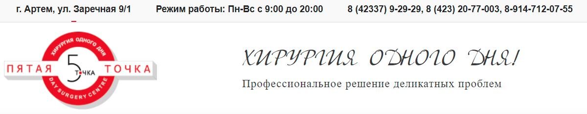 Скриншот главной страницы клиники "Пятая Точка"