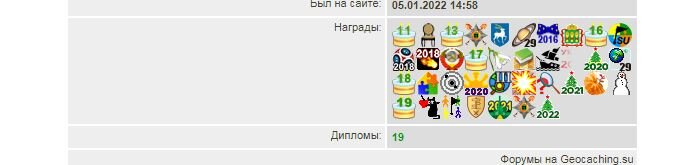 Награды в профиле одного из игроков. Источник - скриншот с сайта игры "Геокэшинг".