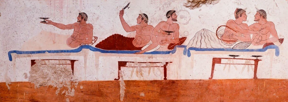 вот такой , например, симпозиум в Древней Греции, мальчишник для просвещённых. Картинки из свободных источников. 