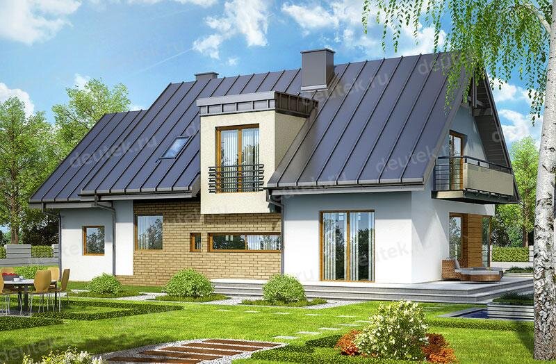 Проект дома 218 м2 из керамоблоков с мансардой и одноместным гаражом - DTV100166