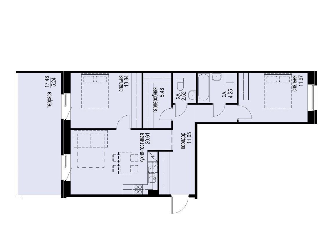 3-х комнатная квартира евро, площадью 75.56 метров в клубном квартале iD Svetlanovskiy