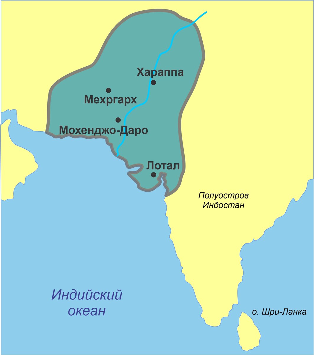 Карта географического ареала цивилизации Мехргарх (7000–2000 гг. до н.э.)