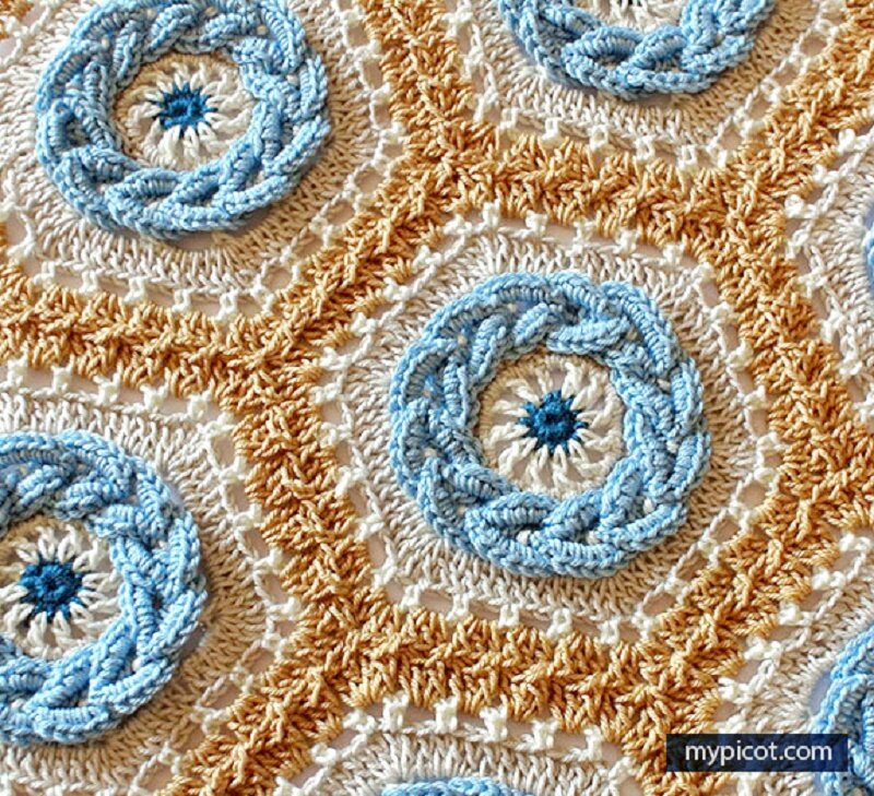    Шестиугольный мотив крючком с косичкой. Источник: mypicot.com