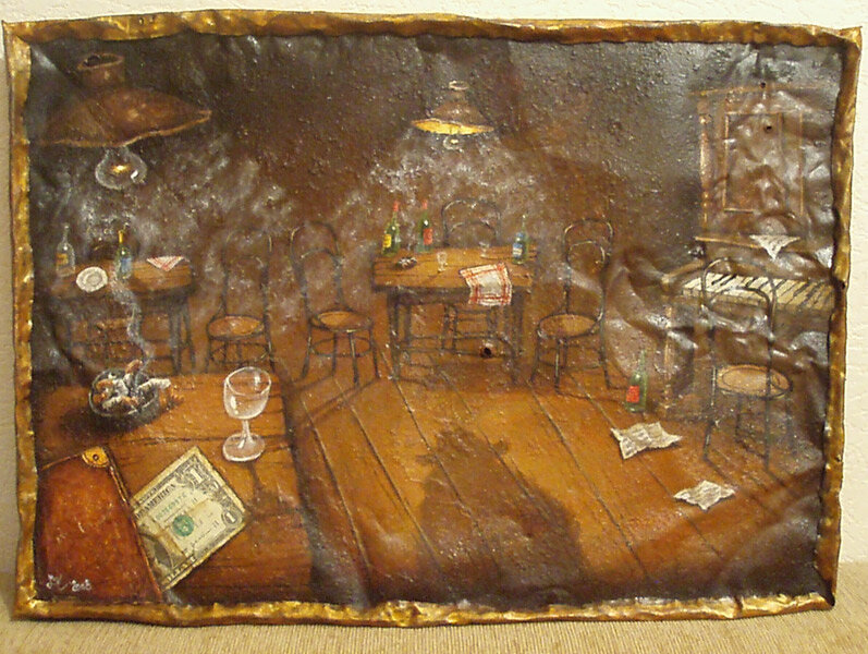 © Дмитрий Ленков. Доллар на чай. Железо, масло,40х53см   Здесь и далее источник изображений: https://demyan.in.gallerix.ru/
