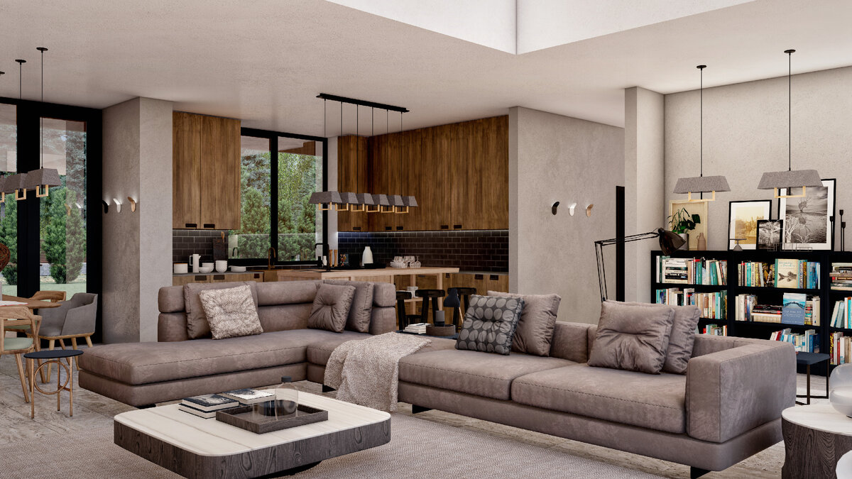 Дизайн-проект гостиной комнаты от Архитектурного бюро DSK Group 