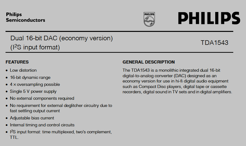 Этот ЦАП является бюджетной версией великолепной микросхемы TDA 1541, стоит копейки и все еще доступен. TDA 1541 применялась в технике Naim и CD-проигрывателе Arcam Alpha 5, в свое время собравшем множество призов, хотя его же сильно и ругали — допотопный ЦАП, сильные помехи, но ведь как звучит!