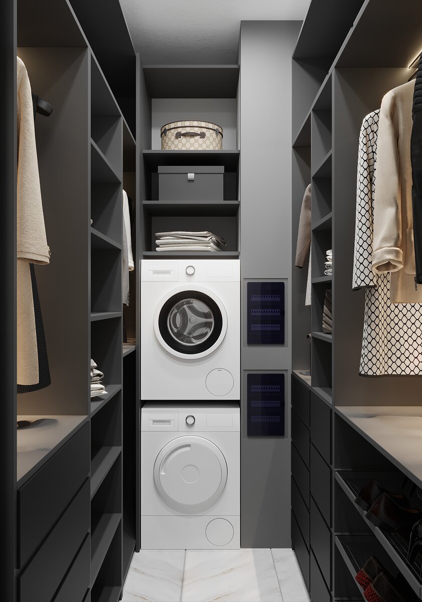 Гардеробная комната. Дизайн проект в ЖК Wellton Towers (Веллтон Тауэрс) г. Москва. Студия дизайна "Elle Design"