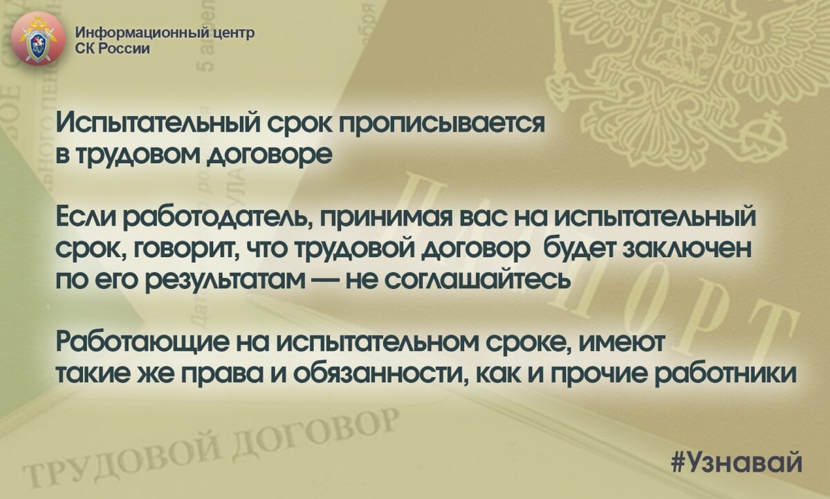 Испытание при приеме на работу | Информационный центр СК России | Дзен