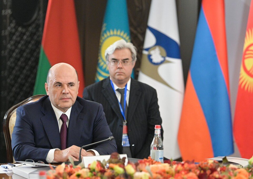     Премьер-министр РФ Михаил Мишустин во время заседания межправительственного Совета Евразийского экономического союза (ЕАЭС). Фото: Александр Астафьев/POOL/ТАСС