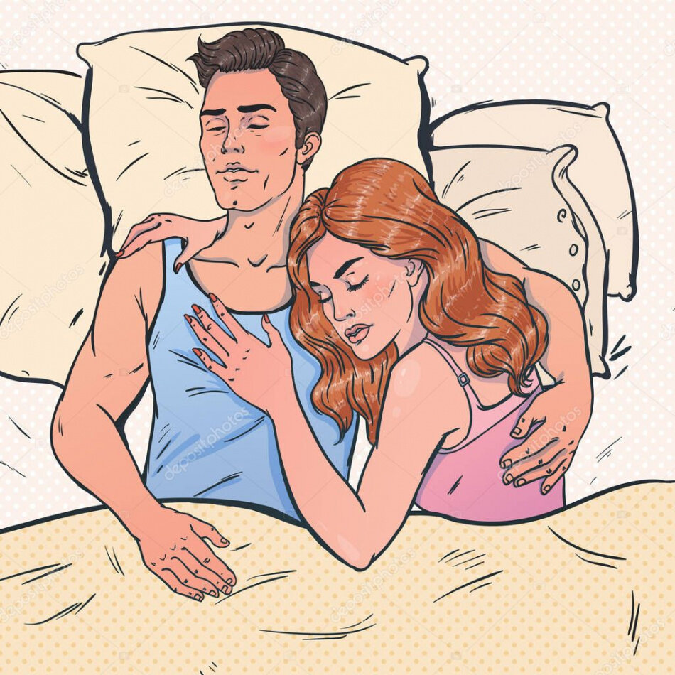 Женщина с мужчиной в постели иллюстрация\
