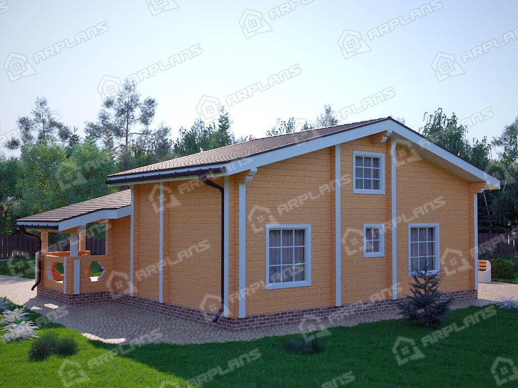 Фото 2 двухэтажного дома из бруса с 3 спальнями, котельной и террасой. Общая площадь 118 кв м. Источник arplans.ru Проект ДС-091