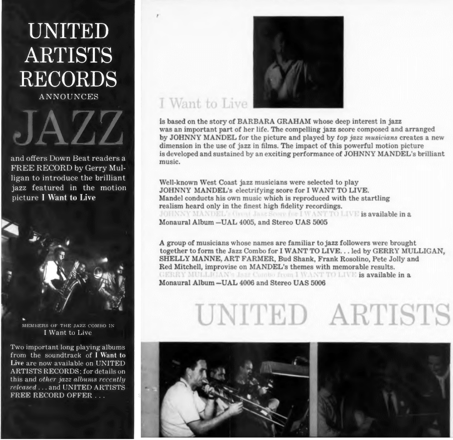 Реклама саундтрека в ноябрьском номере журнала Downbeat, 1958 год
