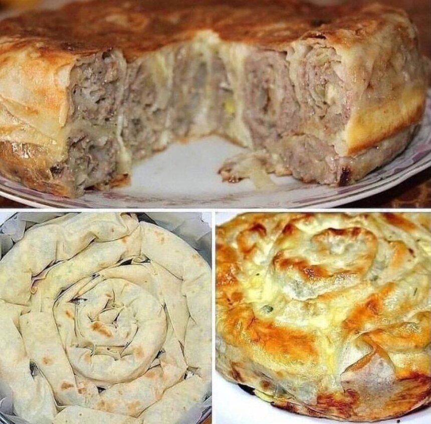 Сырно-мясной пирог в лаваше