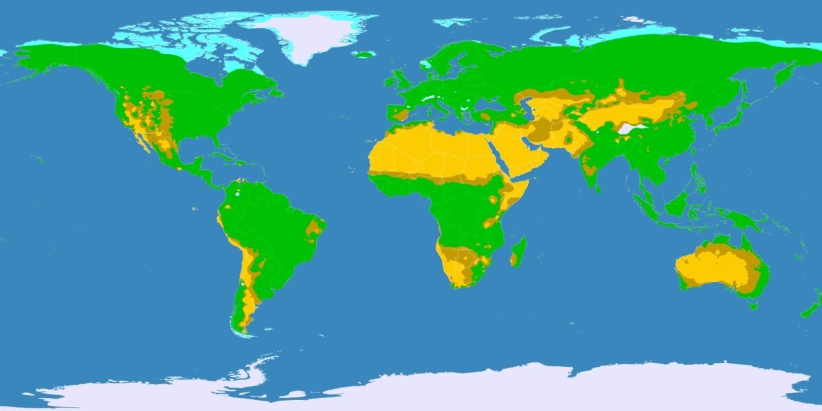    Пустыни Земли отмечены желтым цветом