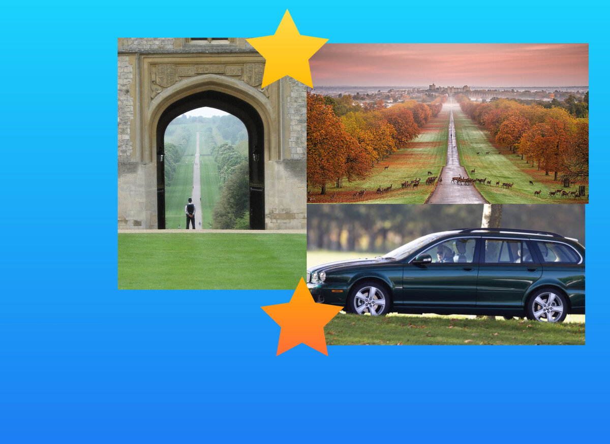 сегодня королеву увидели, пролетавшей на своем Ягуаре- фотоколлаж автора 