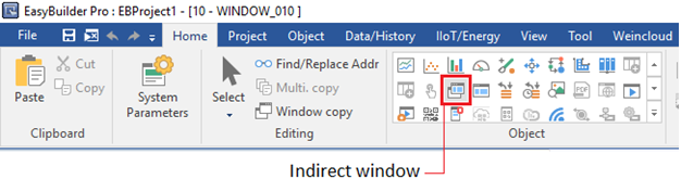 1 Компонент Indirect window на панели инструментов.