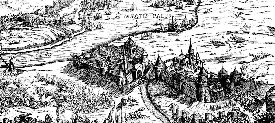 Турецкая крепость Азак. Немецкая гравюра 18 века.