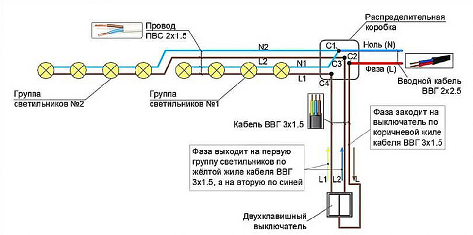 Проводка для освещения схема