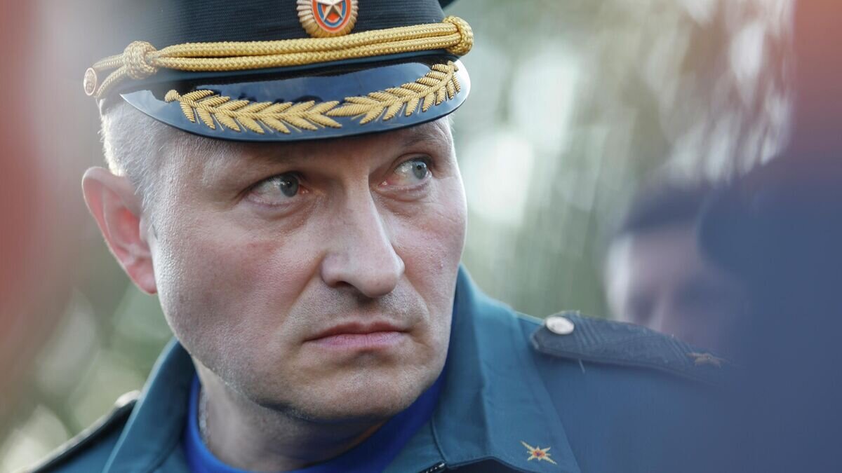    Глава МЧС Александр Куренков на месте тушения пожара недалеко от поселка Кузьмияр Воротынского района Нижегородской области© РИА Новости / Анастасия Макарычева