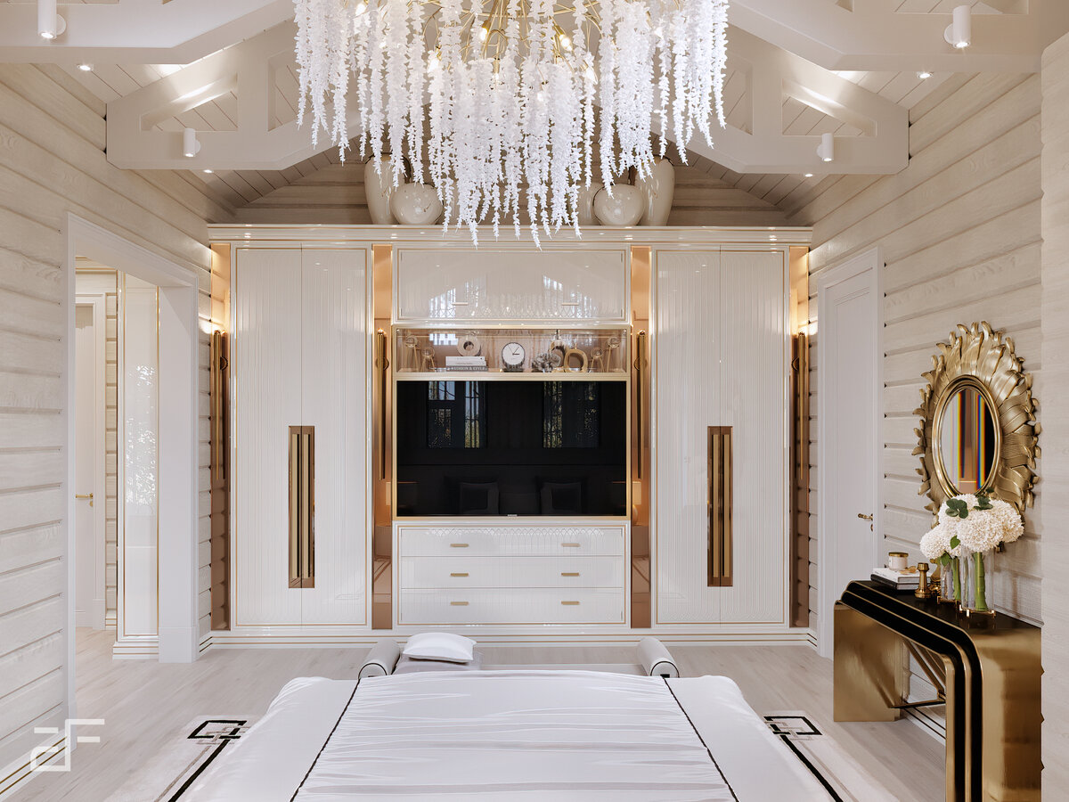 Дизайн интерьера спальни в доме из бруса