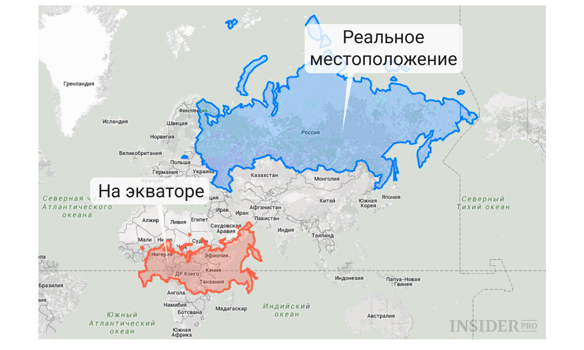 Карта показывающая реальные размеры стран