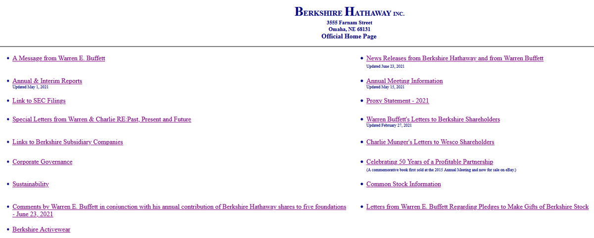 Ну разве это похоже на главную страницу сайта крупной компании? Источник https://www.berkshirehathaway.com/