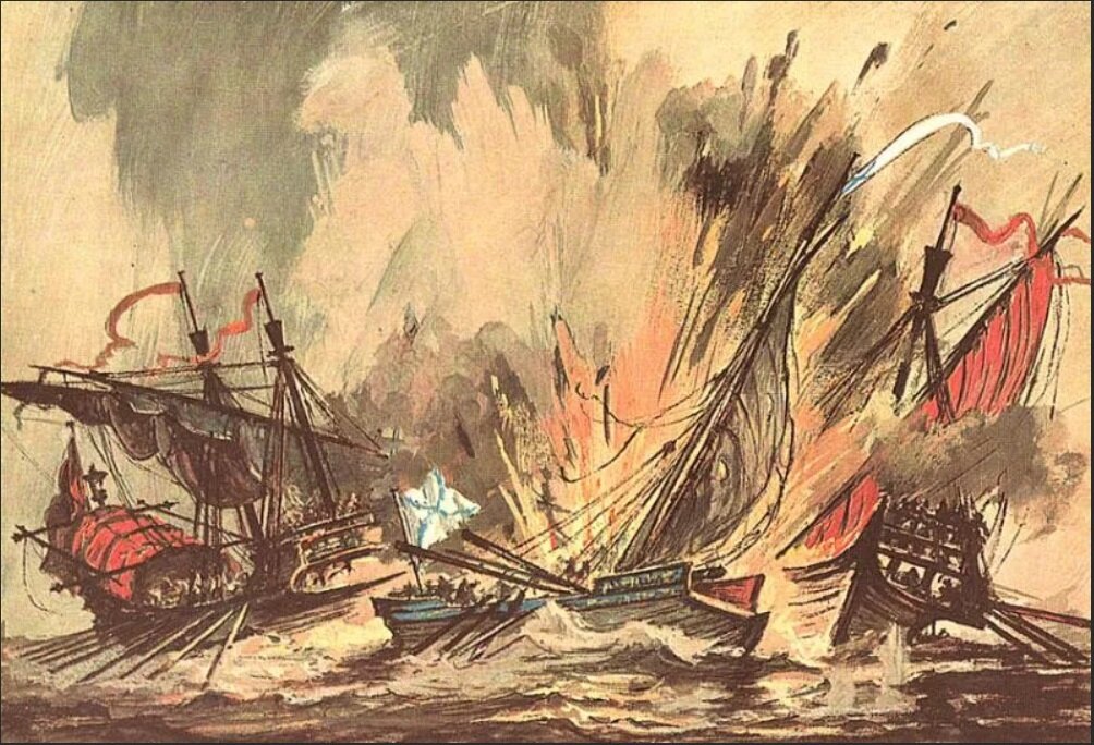 1737, 10 (21) июля - Подвиг капитана Петра Дефремери во время Русско-турецкой войны 1735-1739 годов: взорвал свой корабль вместе с турецкими, пошедшими на абордаж.