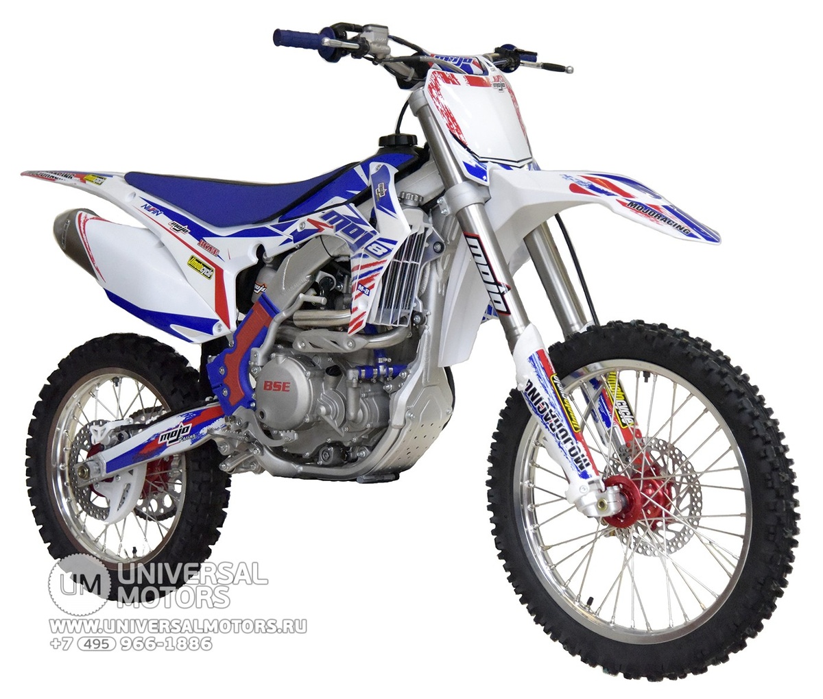 Полноценный кроссовый мотоцикл с 4-клапанным двигателем, 6-ступенчатой коробкой передач и баком на 6.5 литра.