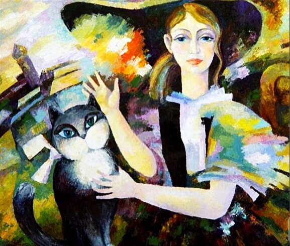 Женщина и кошка. Художник Елена Березина