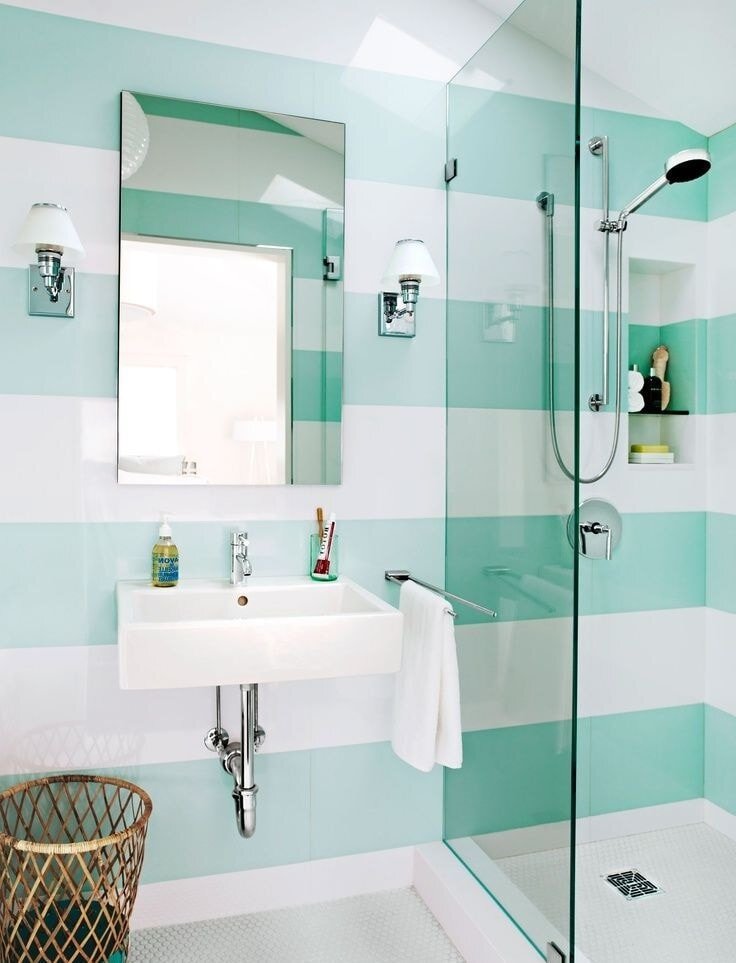 Ванной комнаты. Ванная комната мятного цвета. Расцветка ванной комнаты. Готовые решения для ванной комнаты.