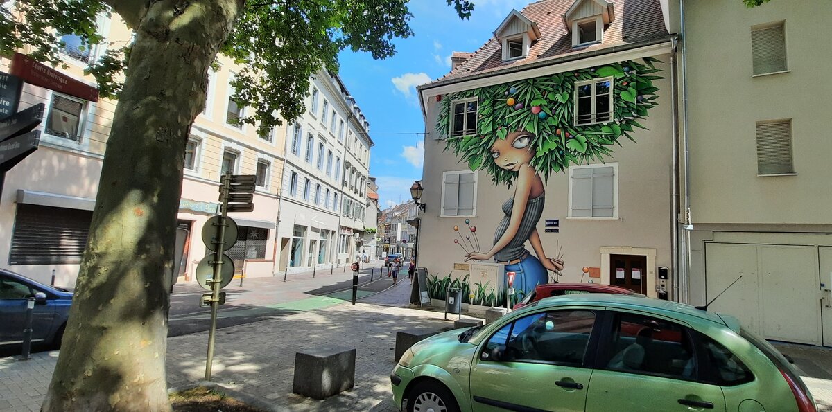 Мюлуз, город в Эльзасе. Известен фресками на фасадах, и смешанной, германо-французской архитектурой