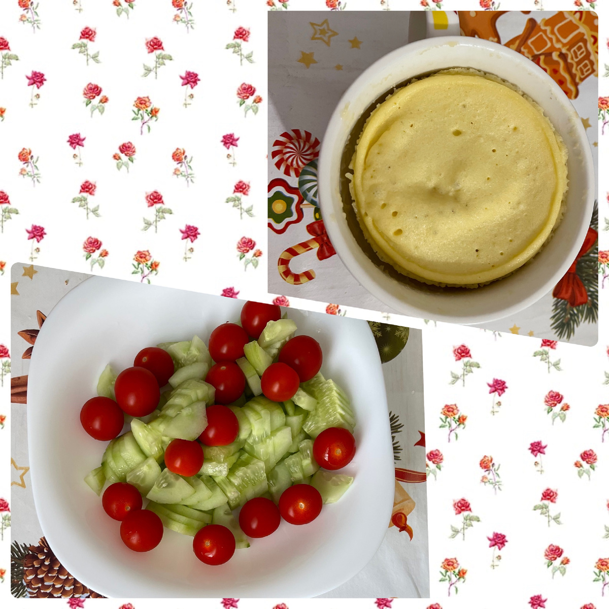 Кекс и овощи.