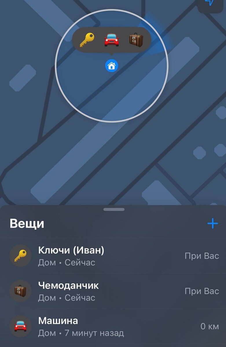 Вещи в приложении Локатор