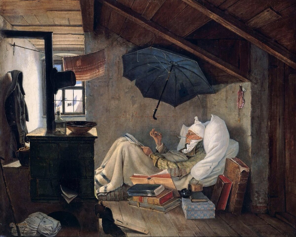 Карл Шпицвег "Бедный поэт", 1839. Новая пинакотека, Мюнхен. 