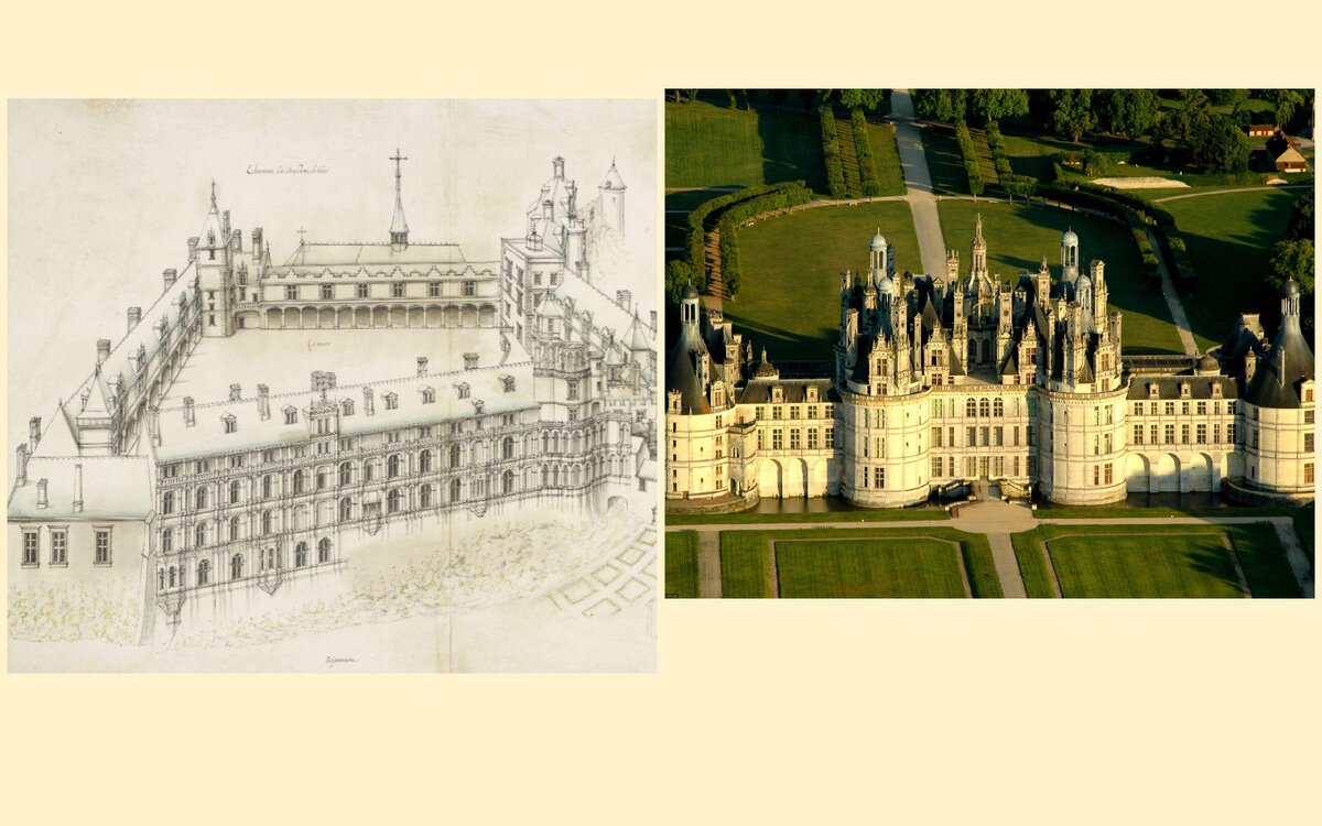 Проект замка и его фото в наши дни.