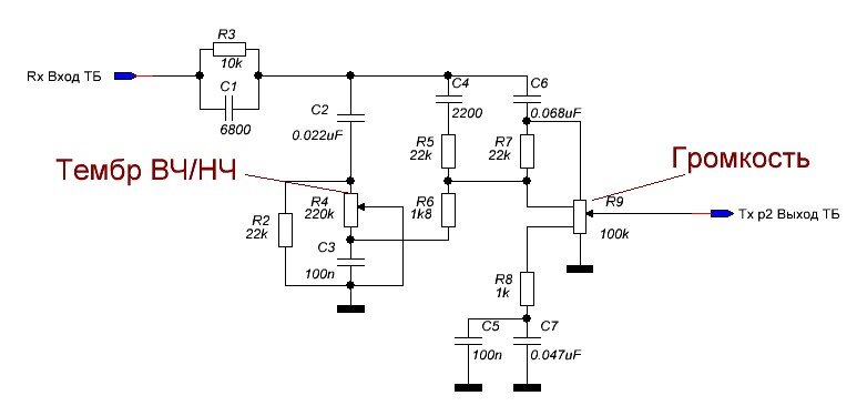 Схема темброблока радиоприемника ВЭФ