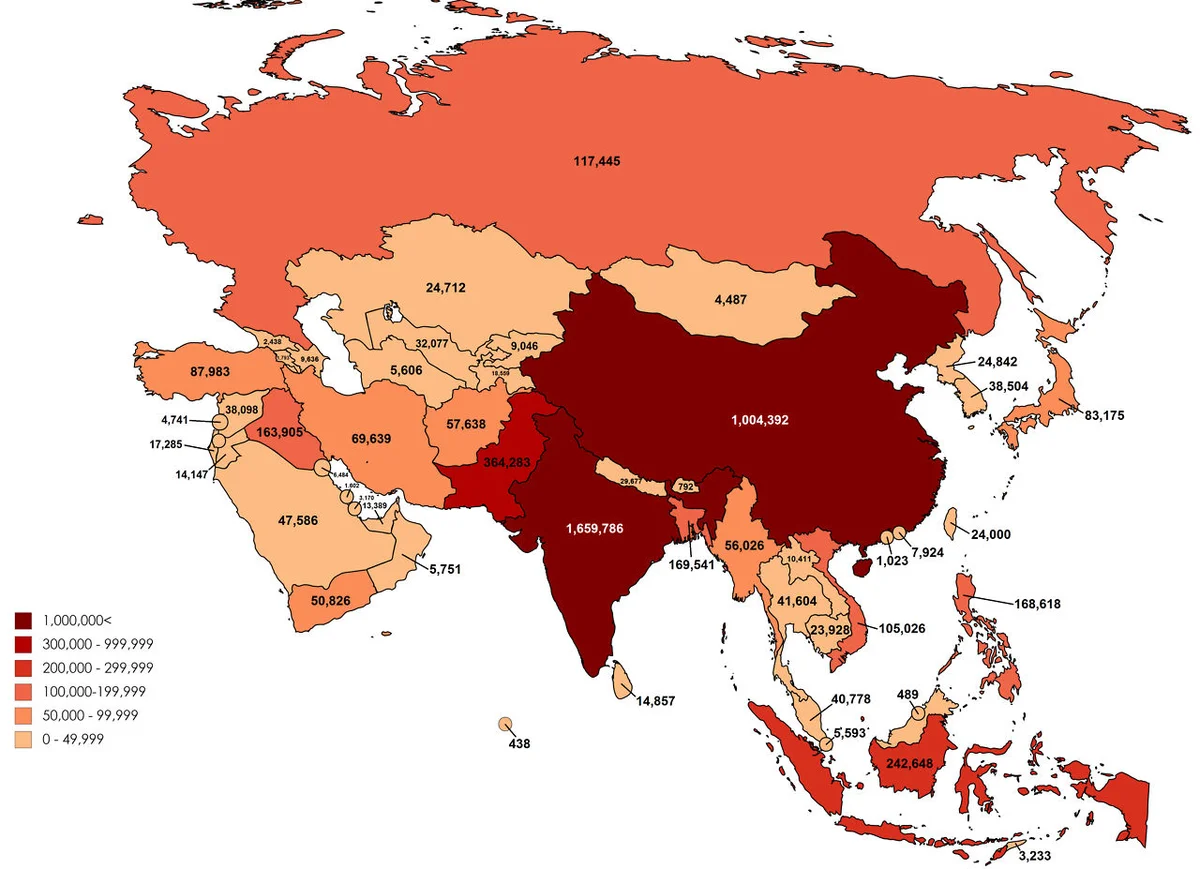 Средние и мелкие страны. Карта плотности населения Восточной Азии. Карта плотности населения стран Азии. Карта плотность населения стран Восточной Азии. Плотность населения зарубежной Азии карта.