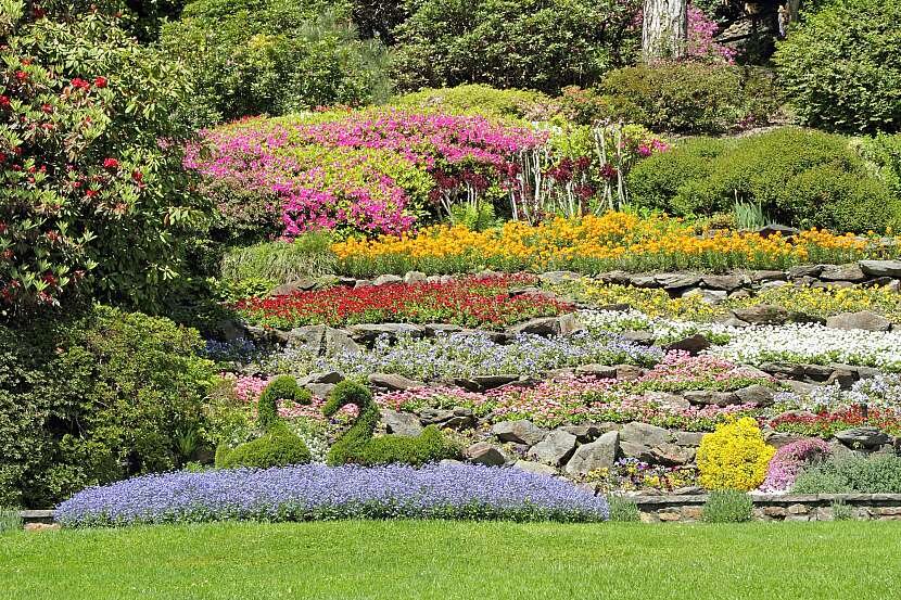 Постройте сад на склоне с каменными стенами и богатой растительностью