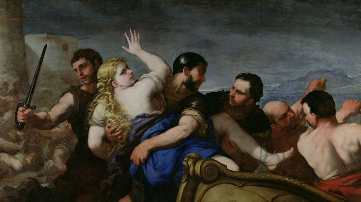 «Похищение Елены» Луки Джордано (1632–1705) из Музея изящных искусств в Кане изображает похищение Елены, жены короля Спарты Менелая, троянским принцем Парисом, которое привело к Троянской войне. ART IMAGES / GETTY IMAGES