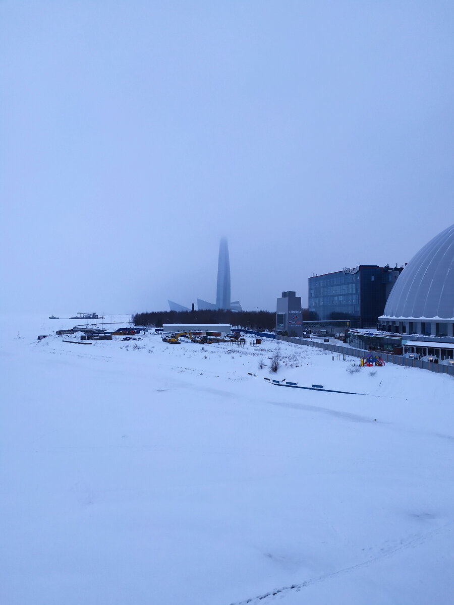 Вид с Яхтенного моста на парк 300-летия Петербурга и Лахта-центр