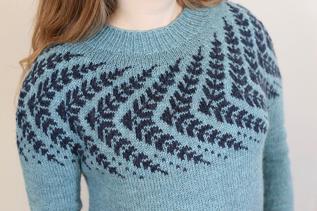 Вязаный спицами пуловер с жаккардовой кокеткой