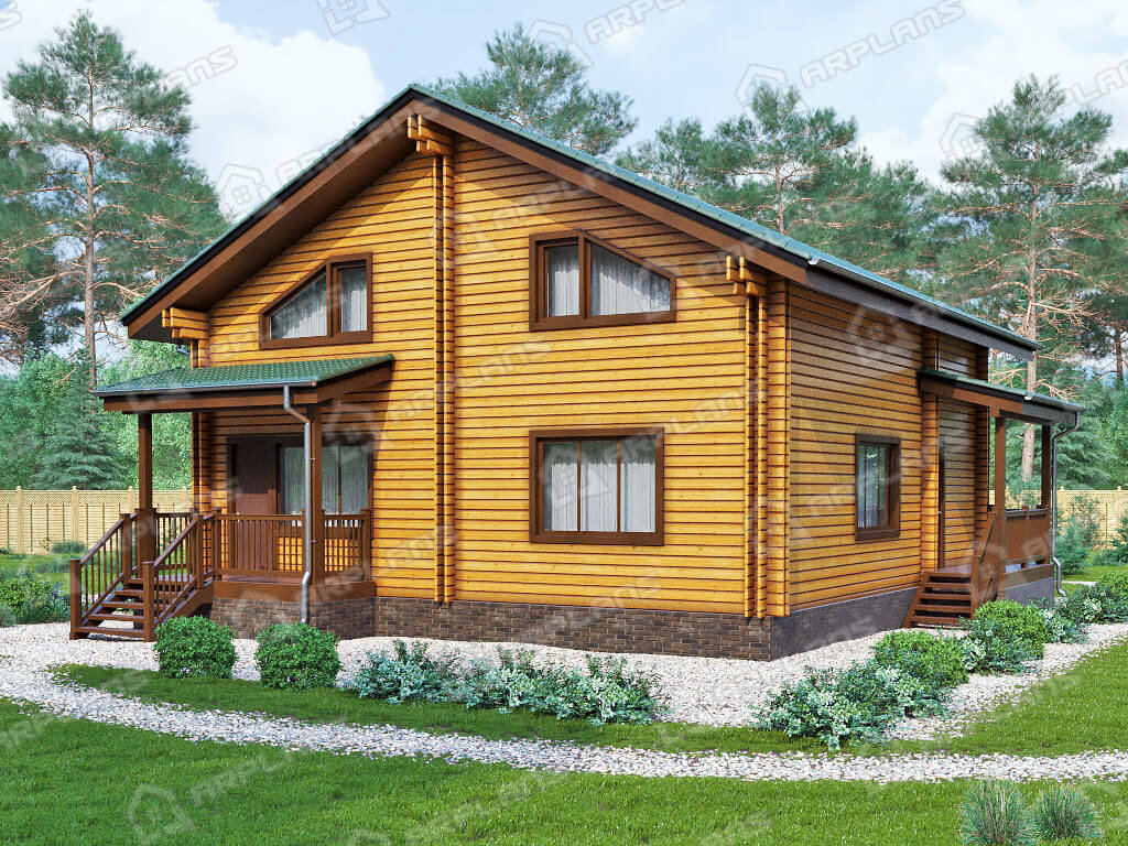 Фото 1 двухэтажного дома из бруса с 4 спальнями, газовой котельной и террасой. Общая площадь 188 кв м. Источник arplans.ru Проект ДС-150