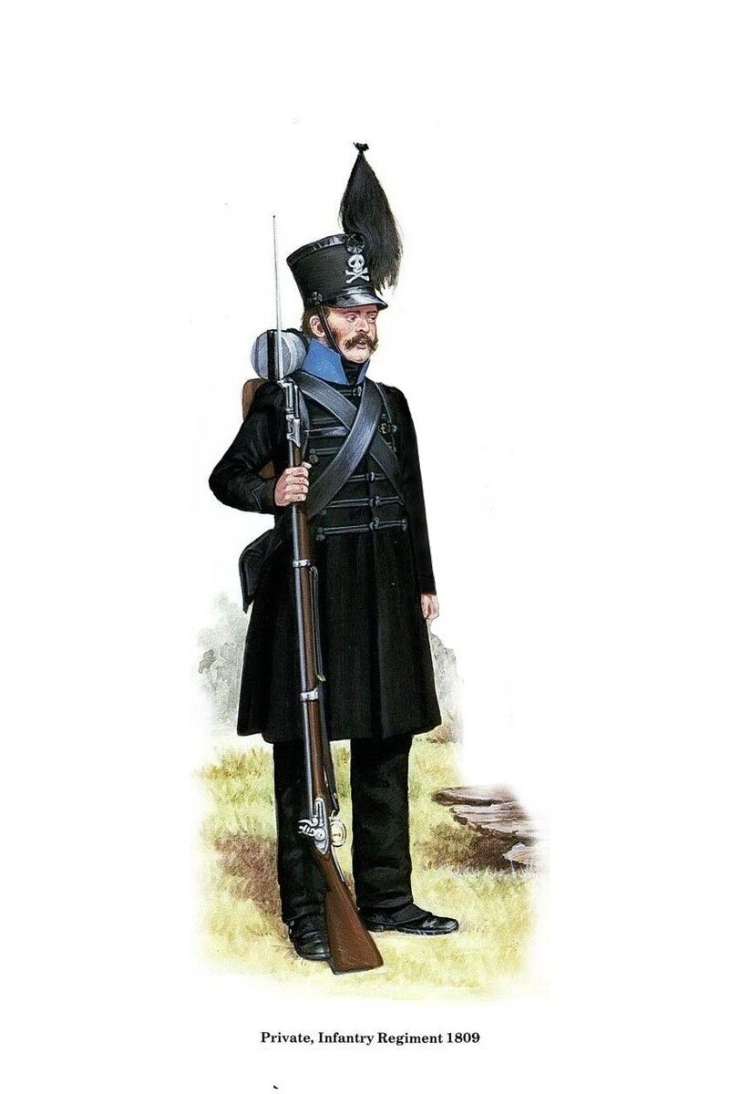 Зловещий черномундирник с эмблемой мёртвой головы. Реальная униформа пехоты Брауншвейгского корпуса, воевавшего против армии Наполеона.