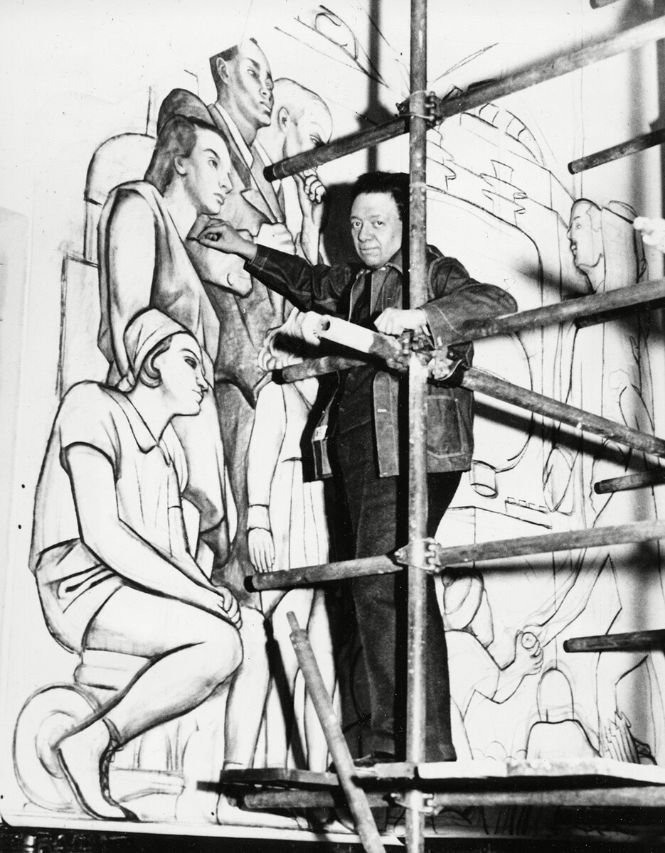 Диего Ривера за работай над панелью фрески "Человек на распутье" в Рокфеллер-центре, Нью-Йорк, 1933 год. Фото взято в сети Интернет.