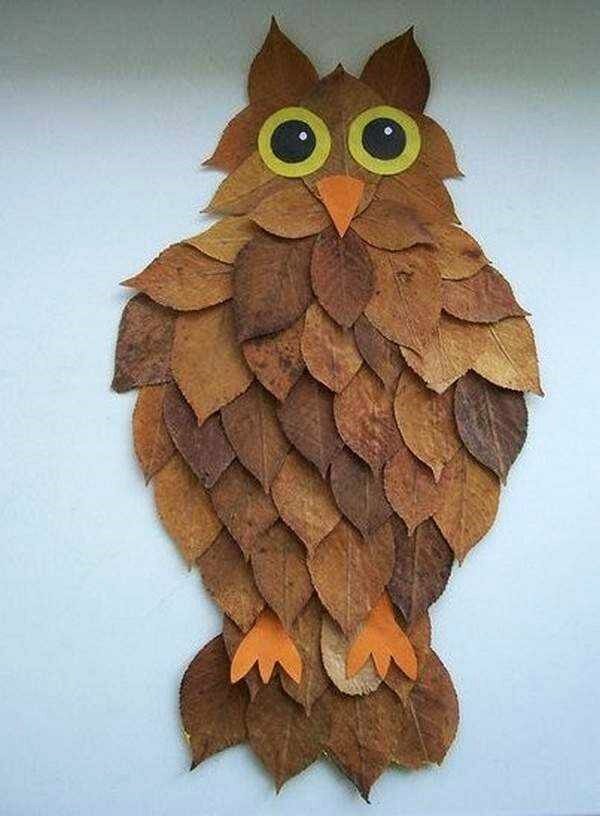 Аппликация Сова из осенних листьев