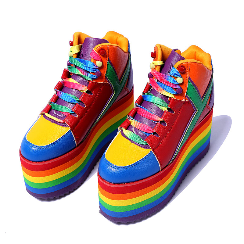 Радужные кроссовки. Обувь Rainbow platform Shoes. Яркие кроссовки. Разноцветные кроссовки. Разноцветная обувь.