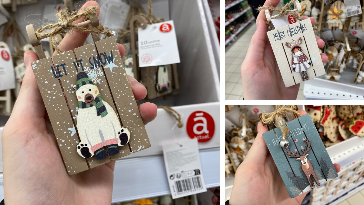 Деревянные сани с фигурками мишки, девочки и оленя