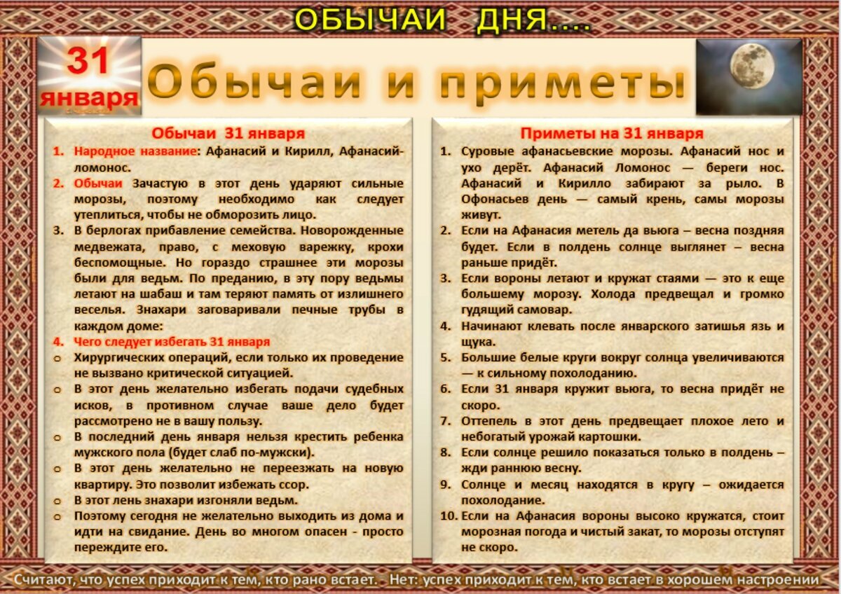 31 января - Традиции, приметы, обычаи и ритуалы дня. Все праздники дня во  всех календарях | Сергей Чарковский Все праздники | Дзен